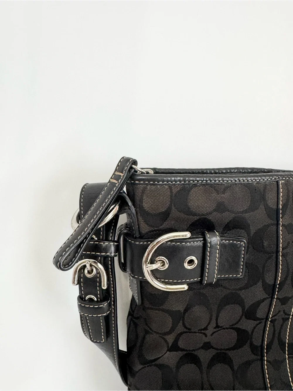Vintage Coach Soho Signature Slim Jacquard Duffle Hobo Shoulder Bag Black #3577 - Picture 2 of 16